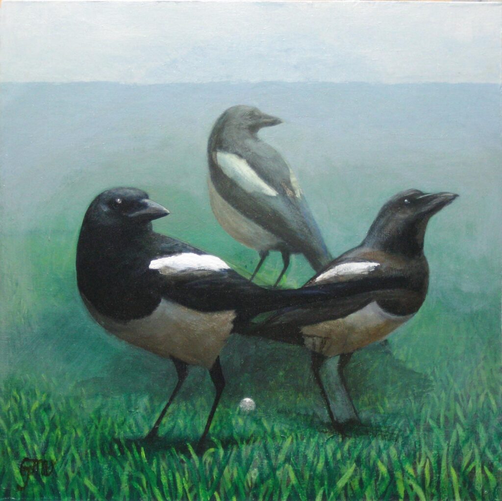 Magpies guarding a pearl